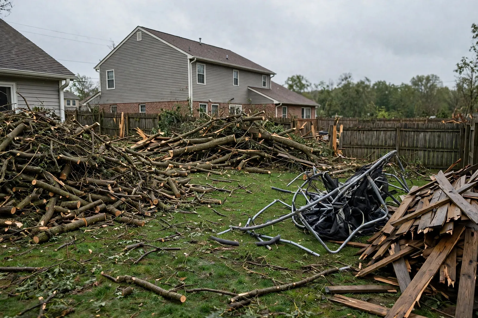 Before photo, Storm Wreckage Cleared From a Sheffield Backyard, by Waldorf Junk Removal Company
